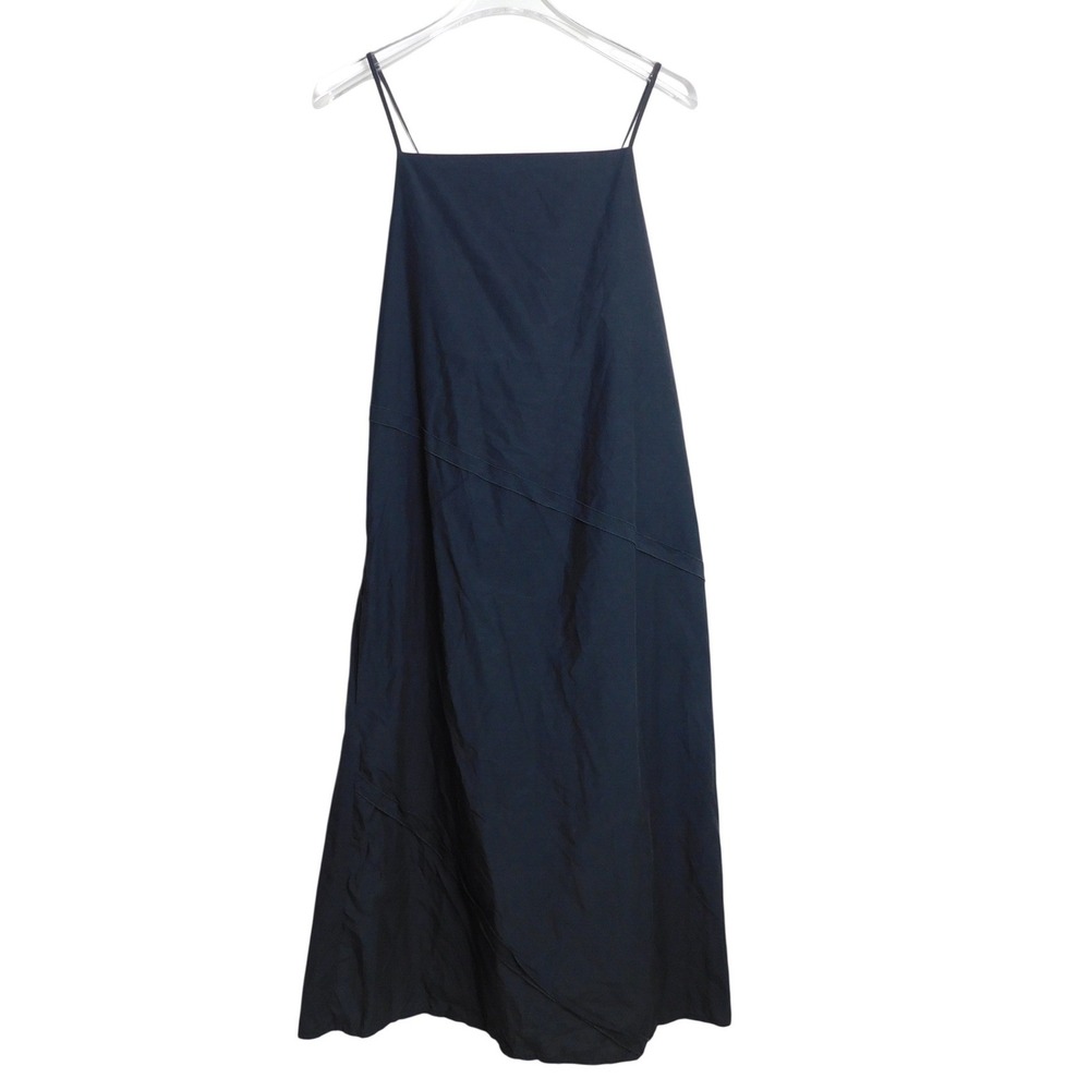 COS Navy Blue Lyocell Cotton A-Line Midi Dress Square Neck Tie Back Size 6
